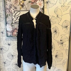 Free People L Black Button-Up Blouse